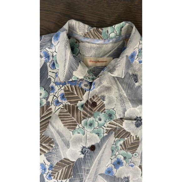 Tommy Bahama Vintage Hawaiian Shirt Textured Floral Button Front Silk Sz L - Picture 3 of 3